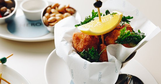 Crumbed fish bites at Hero at ACMI, Fed Square Melbourne