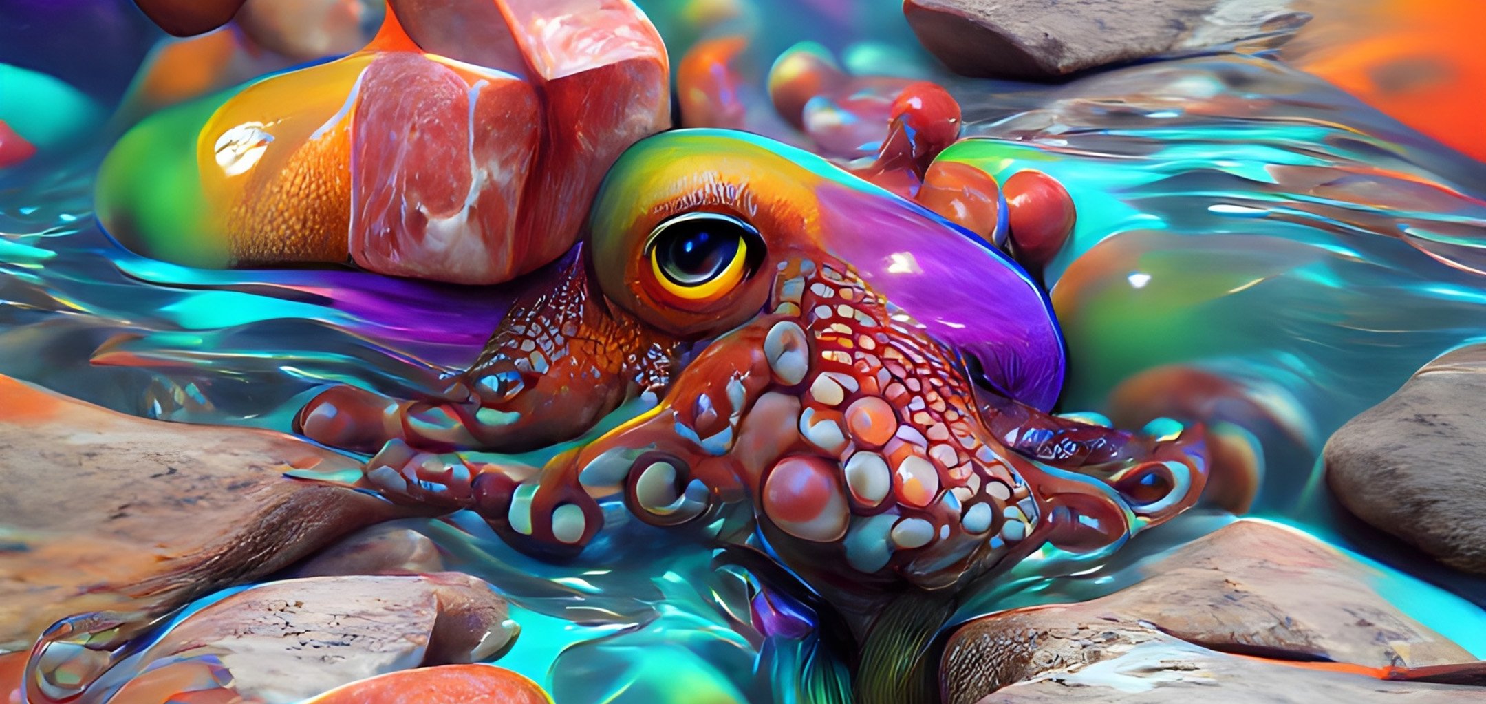 Rainbow octopus - Memo Akten Distributed Consciousness - Exhibition hero image